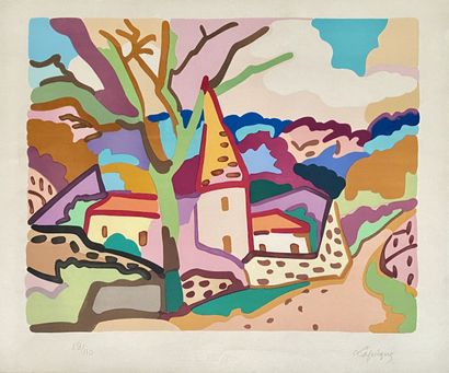 null 
Charles LAPICQUE (1898-1988) 




Paysage à l'église 




Lithographie en couleurs,...