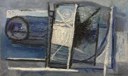null Geneviève LINÉ JAGOT (1920-2001)

Composition bleu blanc noir	

Huile et sable...