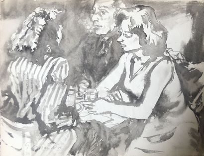 null Paul PERRAUDIN (1907-1993)

Lot of two drawings :

- Scene of a café

- Portrait...