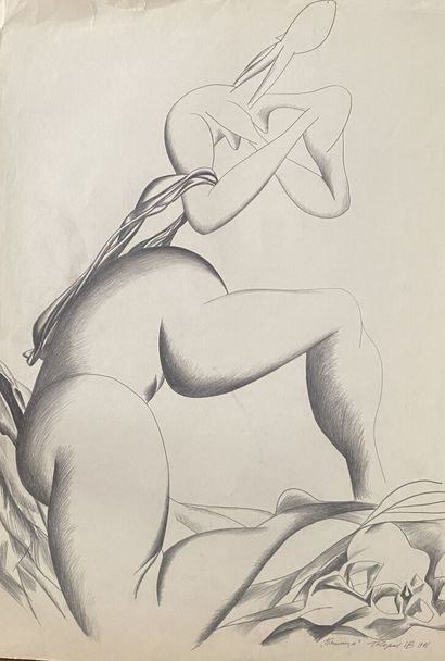 null Russian School 

Lot of three drawings representing female nudes

Signed and...