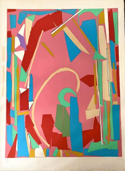 null André LANSKOY (1902-1976)

Composition au tons rose, bleu, rouge et vert.

Lithographie...