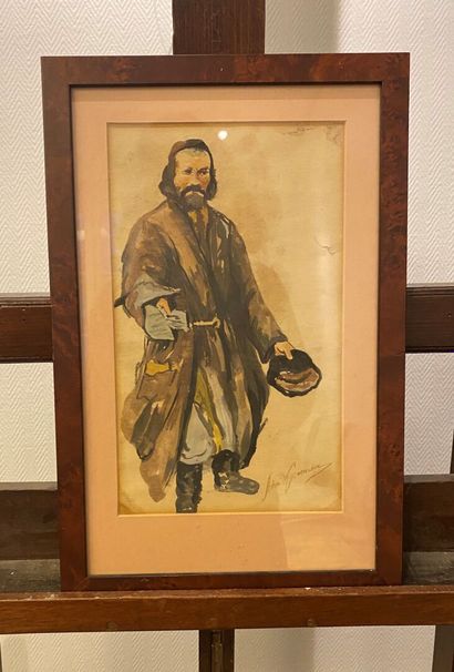 null Antoni KOZAKIEWICZ (Cracovie 1851 - 1929 Cracovie)
Portrait d'oriental 
Lavis...