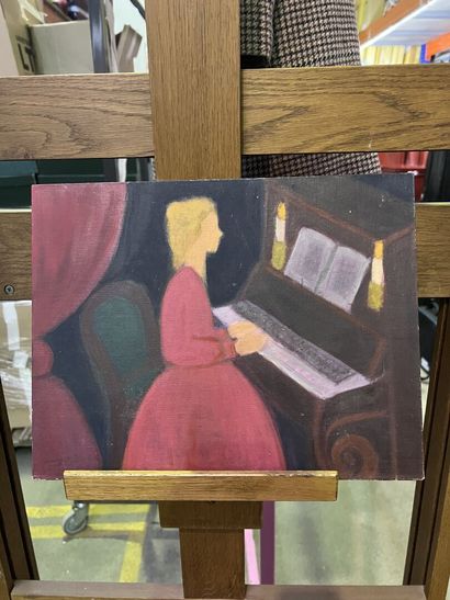 null Arthur KOLNIK
(Stanislawów 1890 - 1972 Paris)
Femme au piano
Huile sur carton,...