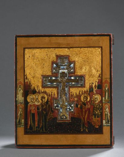 null ICON, RUSSIA, 19th century

Crucifixion in bronze surrounded by the apostle...