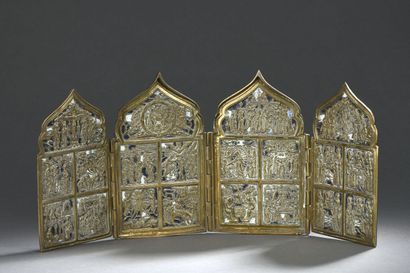 null ICON, RUSSIA, 19th century

Quadriptych in gilded bronze with blue and white...