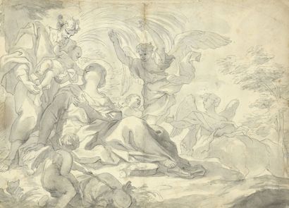 null Attribué à Domenico PIOLA

(1627-1703)

Le repos de la Sainte Famille

Plume...
