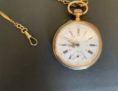 Pocket watch, the case in yellow gold engraved...