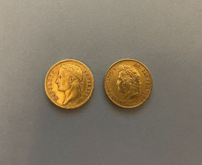 null NAPOLÉON Ier, LOUIS-PHILIPPE
Deux pièces en or de 40 francs Napoléon Empereur...