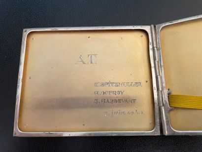 null Silver cigarette case, the lid engraved with the map of Romania on a guilloche...