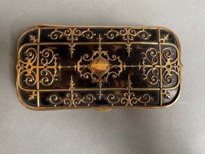 null Brown tortoiseshell and gilded brass glasses case with foliage motifs.

19th...