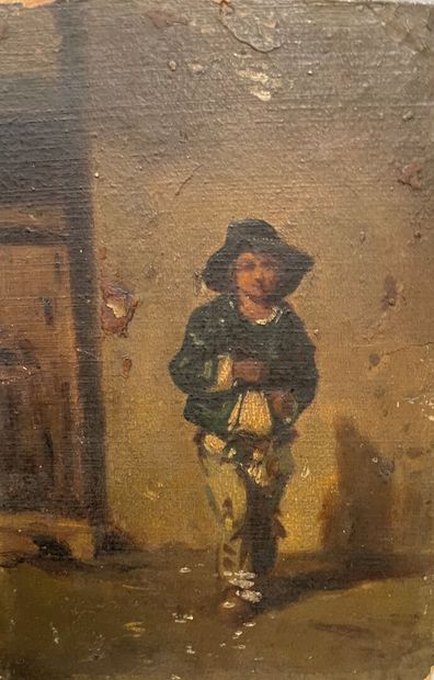 null Ecole italienne du XIXe siècle

Jeune garçon devant une étable

Huile sur carton.

19...