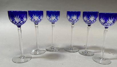 Suite of blue tinted Rhine wine glasses.

H:...