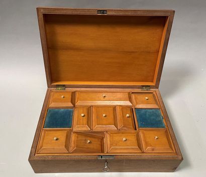 null Marquetry box with steamboat decoration, circa 1900.

Interior divided into...