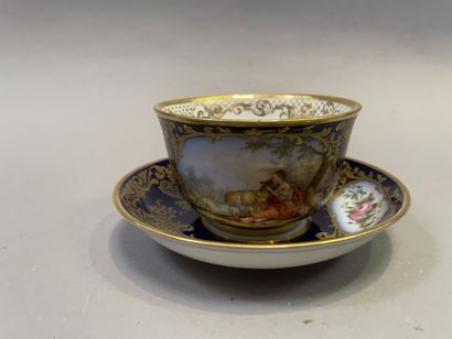 Porcelain cup and saucer decorated with country...
