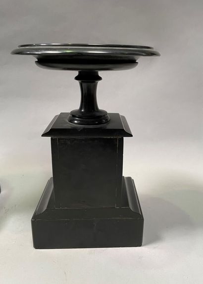 null Black stone and green marble mantel set with half-columns including: a mercury...