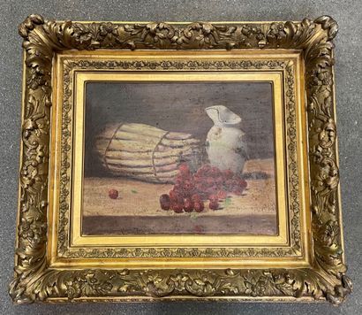 null French school of the 19th century 

Bunch of asparagus and cherries 

Oil on...