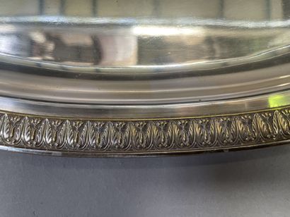 null Serving tray with two handles, in silver plated metal decorated with laurel...