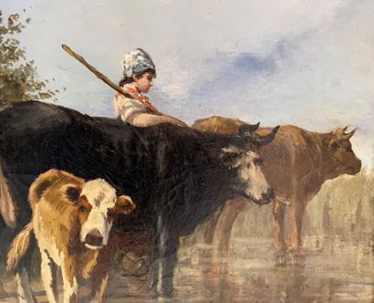 null Annibale GATTI (1828-1909) 

The cowherd

Oil on canvas signed and dated 78...
