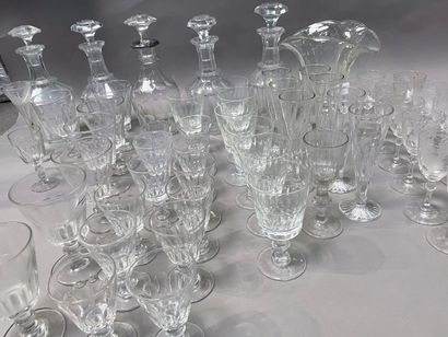 null A case of crystal and glassware: glasses, carafes, vases