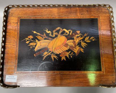 null Table of living room with three trays. Inlaid rosewood veneer of trophies of...