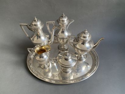 null Service à thé et café en métal argenté, l'intérieur doré à décors de godrons...