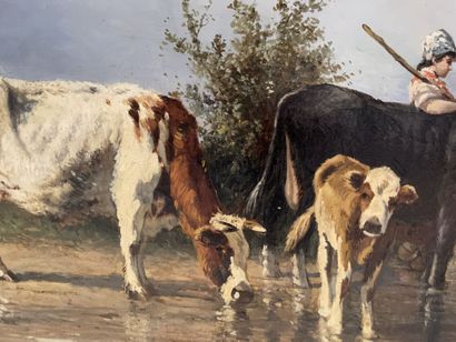null Annibale GATTI (1828-1909) 

The cowherd

Oil on canvas signed and dated 78...
