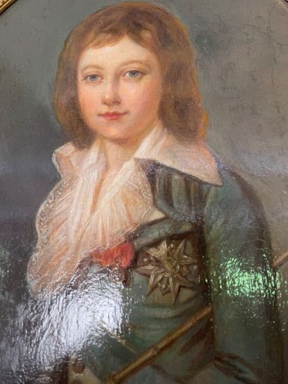 null French school around 1900 

Portrait of Louis XVII

Oil on oval panel.

34,5...