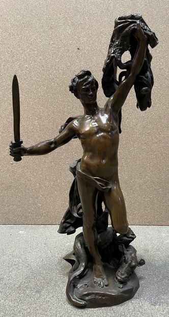 null Alfred Désiré LANSON (1851-1898) 

Jason victorious 

Bronze group with brown...