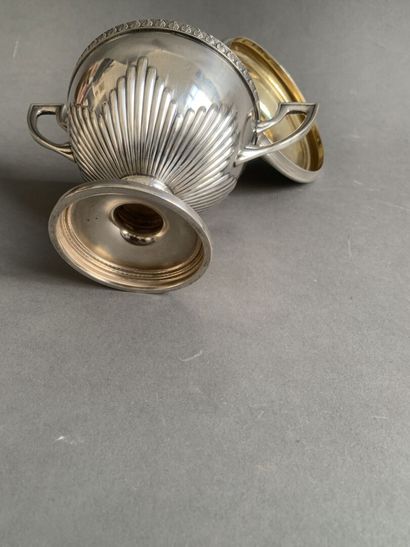 null Tea and coffee set in silver plated metal, the interior gilded with gadroons...