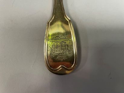 null Sauce spoon in vermeil model net decorated with a blazon, with the old man,...