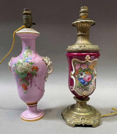 Two lamp bases in polychrome porcelain decorated...