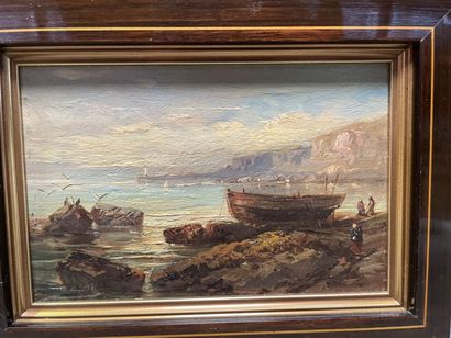 null French school of the 19th century

Boat at the foot of the cliffs

Oil on panel....