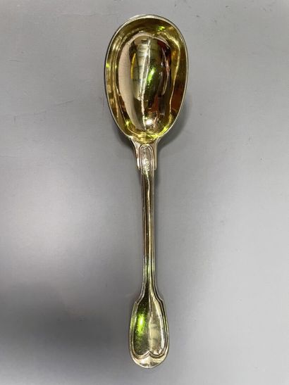 null Sauce spoon in vermeil model net decorated with a blazon, with the old man,...