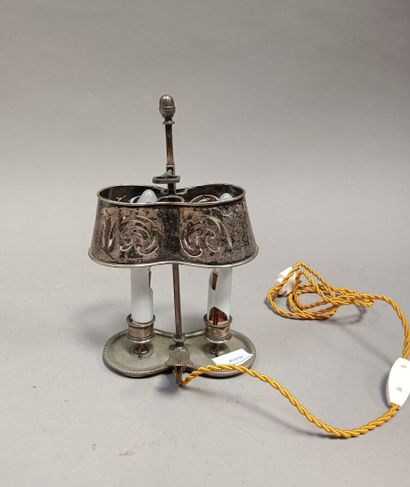 Candlestick in silver plated metal with two...