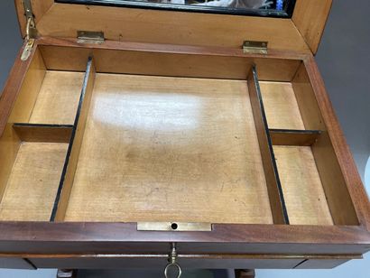 null Working table in speckled wood opening to a flap in find of ice and a drawer,...