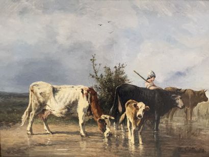 null Annibale GATTI (1828-1909) 

The cowherd

Oil on canvas signed and dated 78...