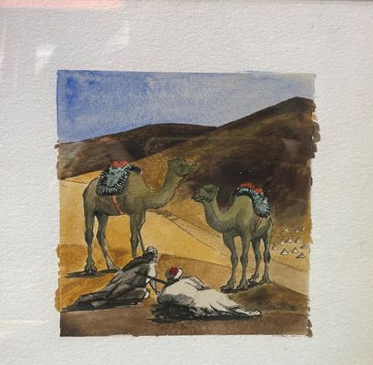 null Orientalist School

-The Halt

-Soldier with dromedary

Two watercolors, unsigned

22...