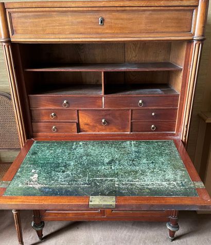 Mahogany desk with flap, fluted uprights,...
