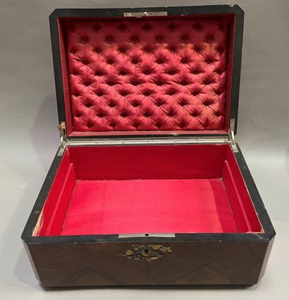 null Rosewood veneer case with applied brass, pewter and silver decoration, engraved...