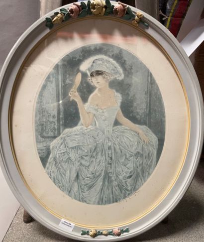 null Maurice MILLIERE (1871-1946)

Elegant woman with a fan

Engraving signed. stamp...