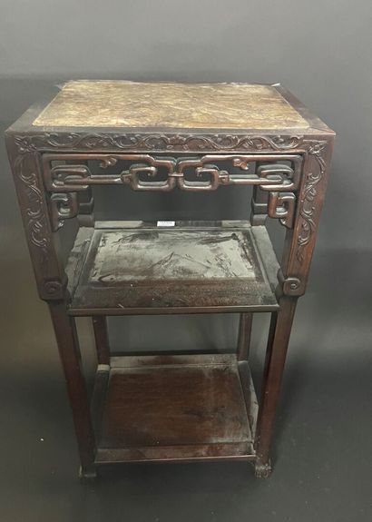 null Carved wood saddle with marble top.

China, early 20th century. 

81 x 41 x...