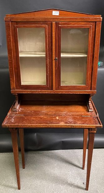 null Small display case in stained wood forming a writing desk, side shelf, tapered...