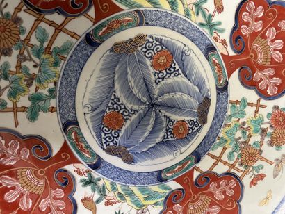 null Porcelain dish decorated with rotating landscapes, stylized trees and foliage....