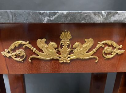 null High mahogany console with two columns in front, ormolu and chased ornaments,...