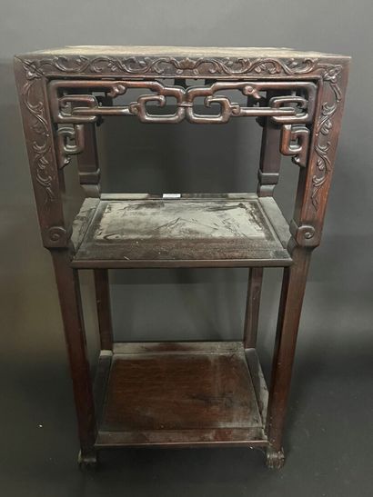 null Carved wood saddle with marble top.

China, early 20th century. 

81 x 41 x...