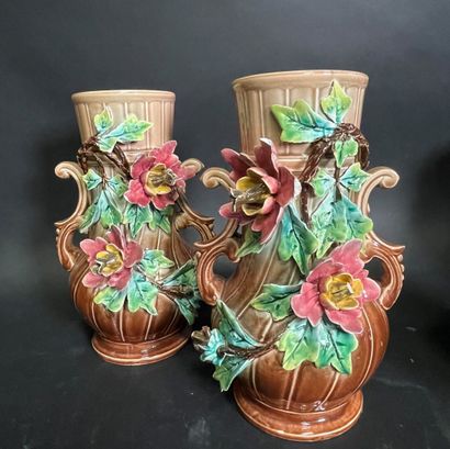 null Set of barbotines including : Pair of vases (H: 28.5 cm, planters, including...
