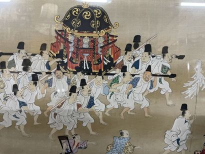 null Japon, XXème siècle 

Scène de procession

Peinture sur soie

34 x 60 cm (à...