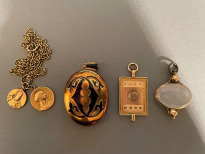 null Two fragments of watch keys one with agate medallion, 

a pendant with a photo...