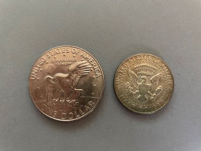 null USA

A one dollar coin in cupronickel, Eisenhower type, year 1978.

One half-dollar...