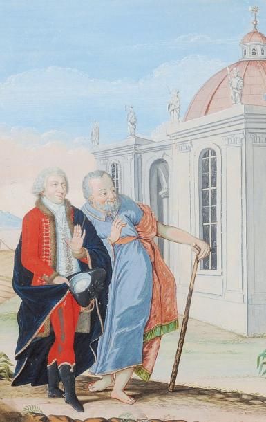 École allemande du XVIIIe siècle Socrate enseignant le détachement à Alcibiade Gouache...
